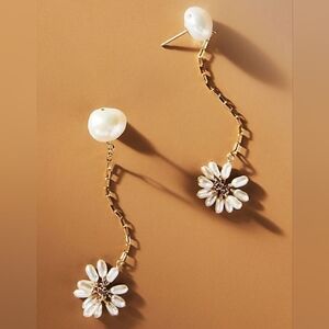Anthropologie Pearl Fleurette Post Dangle Earrings